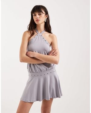 Motel Kureha Eyelit Halter Jersey Mini Dress - Gray