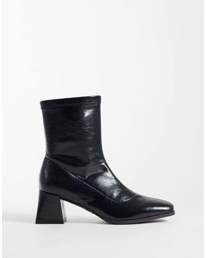 London Rebel Tabitha Block Heeled Ankle Boots - Blue
