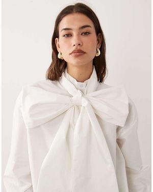 ASOS Large Bow Tie Neck Shirt - Natural
