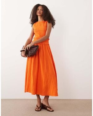 Nobody's Child Ingrid Cotton Sleeveless Shirred Bodice Midi Dress - Orange