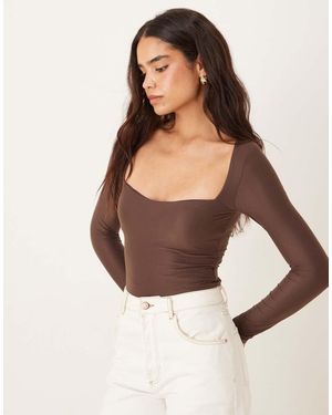 Abercrombie & Fitch Long Sleeve Bodysuit With Bra Insert - Brown