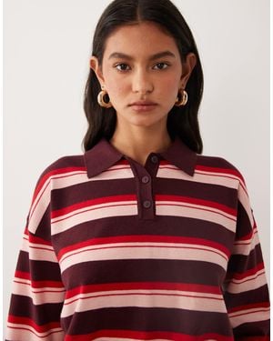Cotton On Boxy Long Sleeve Polo Knit Top - Red