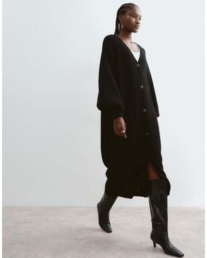 ARRANGE Alpaca Knit Balloon Sleeve Button Through Midi Dress - Black