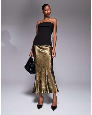 New Look Foil Metallic Satin Midi Skirt