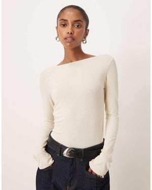 Mango Top Pastel De Manga Larga Con Cuello Barco De - Blanco