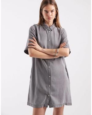 Object – durchgeknöpftes jeans-minikleid - Grau
