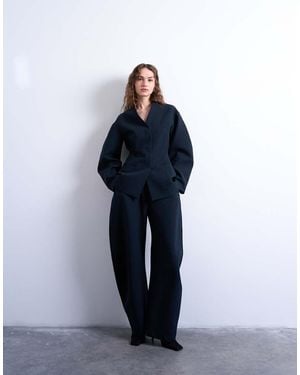 TOPSHOP Barrel Leg Tailored Trousers - Blue