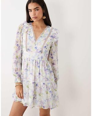 Vila Ladder Lace Frill Detail Mini Dress - White