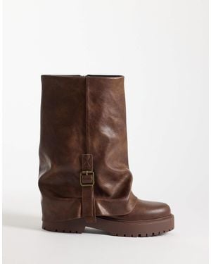 Public Desire Benjamin Foldover Mid-ankle Boots - Brown