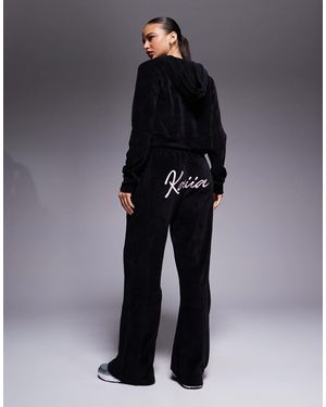Kaiia Embroidered Logo Velour Wide Leg joggers Co-ord - Blue