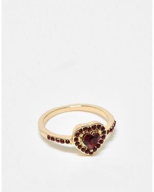 ASOS Ring With Red Crystal Heart Design - White
