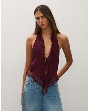 Bershka Lace Frill Halter Top - Red