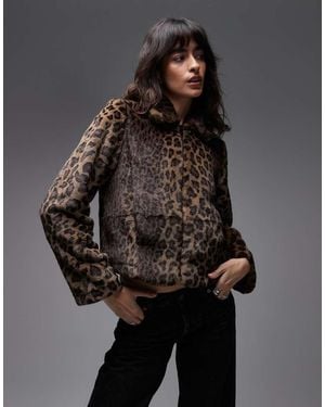 AllSaints Saye Leopard Faux Fur Cropped Jacket - Black