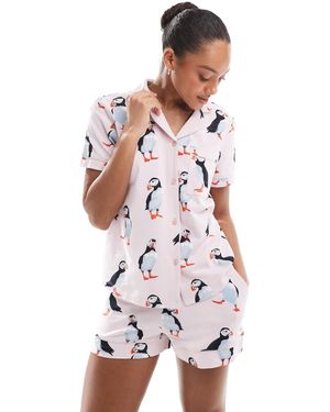 Chelsea Peers Cotton Short Sleeve Revere And Shorts Set - White