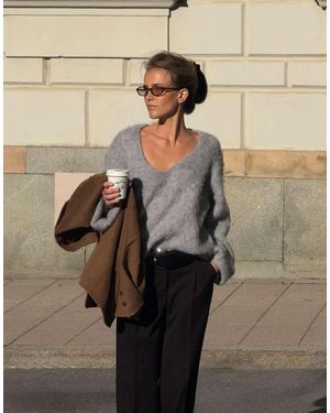 NA-KD Oversized Knitted Alpaca Blend Scoop Neck Jumper - Natural