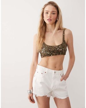 Miss Selfridge Beach Premium Sequin Bra Top - Green