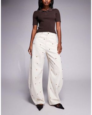 ASOS Barrel Jean With Gold Dome Stud Details - White