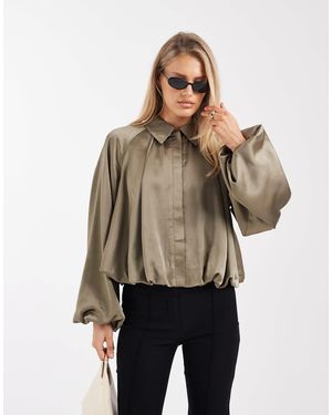 4th & Reckless Bomber en satin avec col, ourlets boule et manches bouffantes - kaki - Neutre