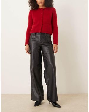 Vila Wide Leg Faux Leather Trousers With Seam Details - Red