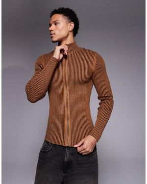 ASOS Muscle Fit Knitted Rib Zip Through Jacket - Grey