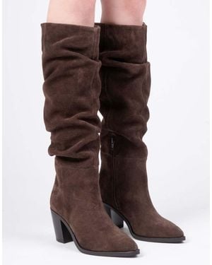 OFF THE HOOK Muswell Suede Leather Slouchy Knee-High Block Heel Boots - Brown