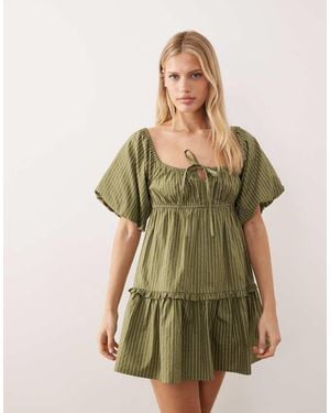Wednesday's Girl Striped Mini Smock Dress - Green