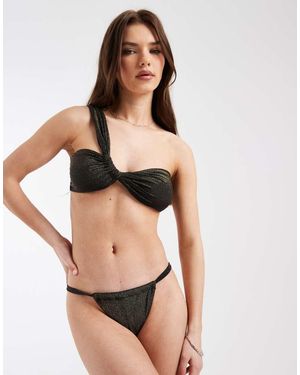 Pieces Slip Bikini Con Laccetti Laterali E Oro Glitterato - Neutro
