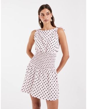 ASOS Polka Dot Shirred Waist Mini Dress - White