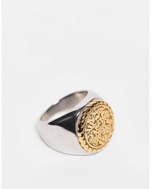 Reclaimed (vintage) Unisex Stainless Steel Waterproof Signet Ring - Metallic