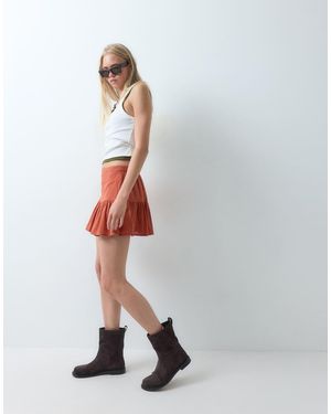 ASOS Minifalda Pantalón De Efecto Lino En Color Óxido Con Cintura Baja-Cobre - Blanco