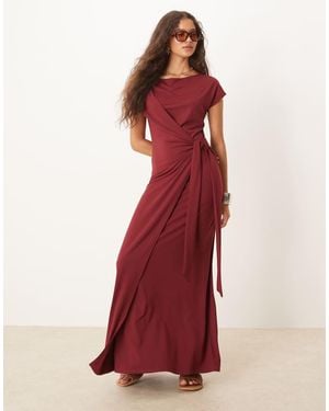 ASOS Cap Sleeve Tie Wrap Front Maxi Dress - Red