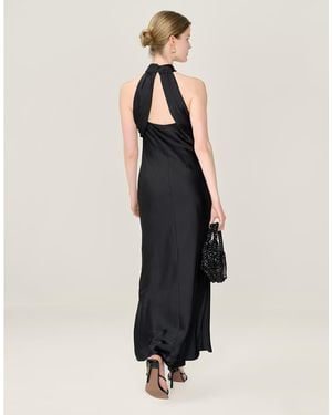 OMNES Dresses Seychelles Halter Neck Satin Midi Dress - Black