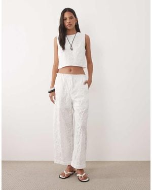 Mango Lisboa 100% Cotton Textured Straight Trouser Co-ord - White