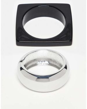 ASOS Pack De 2 Pulseras Rígidas Monocromáticas Con Diseño Cuadrado De Resina De - Gris