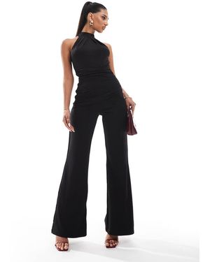 AX Paris Tuta Jumpsuit Nera A Fondo Ampio Accollata Arricciata - Blu