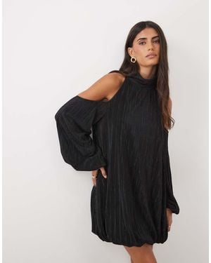 ASOS Vestito Plissé Con Maniche Cut-Out Balloon - Nero