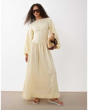 ASOS Poplin Maxi Dress With Asymmetric Waist And Volume Sleeve - Natural