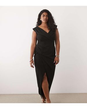 Tfnc Plus Wrap Detail Bardot Maxi Dress - Black