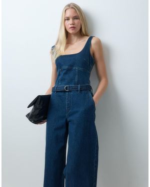 Abercrombie & Fitch Jumpsuit aus denim mit eckigem ausschnitt und gürtel - Blau