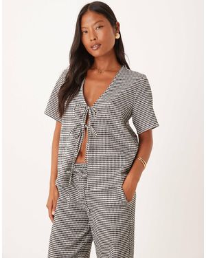 JDY Petite Tie Front Seersucker Top Co-Ord - Gray