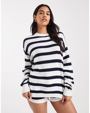 Edikted Amaris Oversized Striped Knit Jumper - White