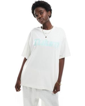 Bershka Lotus Print Oversized T-Shirt - White