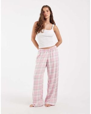 Hollister Pantalones De Pijama Anchos De Franela En Cuadros Rosas