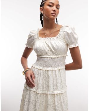 Daisy Street – gestuftes midaxi-kleid aus jacquard - Weiß