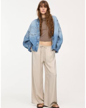 Pull&Bear Wide Leg Satin sweatpants - Blue