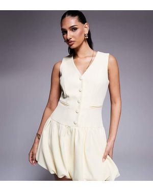 Kaiia Vestido De Sastre Corto Sin Mangas Con Botones Delanteros Y Bajo Plisado Exclusivo De - Neutro