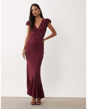 ASOS Vestito Lungo Da Giorno Con Maniche A Palloncino E Scollo A V - Rosso
