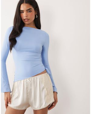 ASOS Drawstring Detail Top With Flute Sleeve - Blue
