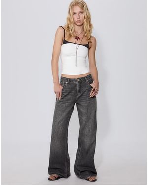 Stradivarius D91 Low Wide-Leg Jeans - Grey