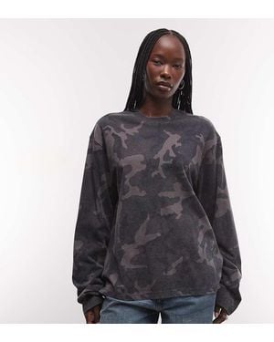 Weekday Top Oversize A Maniche Lunghe Con Stampa Mimetica - Grigio